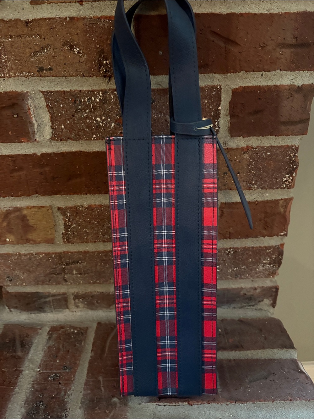 Draper James Navy & Red Plaid Wine Tote Bag